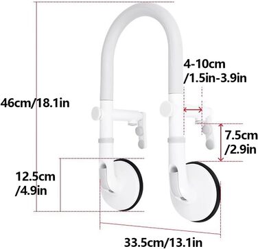 Білий, поручень з нержавіючої сталі, поручні для душу для людей похилого віку, поручні для людей похилого віку, ручка для душу 12,5 см, поручень
