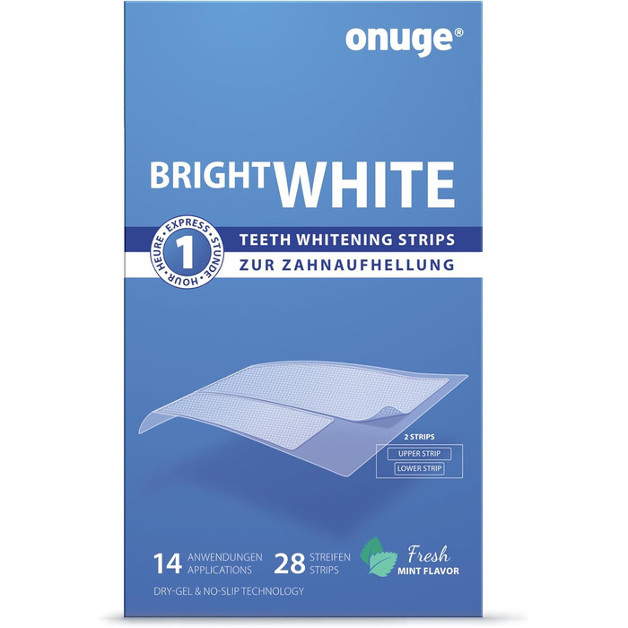 Смужки для відбілювання зубів Onuge Bright White - без перекису - також для чутливих зубів 28 смужок - 14 днів 28 шт. (1 упаковка)