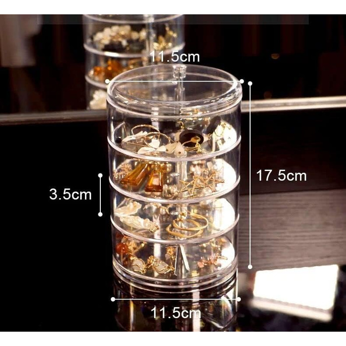 Косметичний органайзер WenBaby прозорий, з 4 обертовими відділеннями Обертовий тримач для зберігання косметики на 360 для намиста Браслет Кільце Сережка Дрібні предмети Контейнер Футляр
