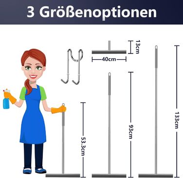 Ракель для підлогового душу, COSANSYS Water Squeegee Підлоговий ракель для душу з довгою ручкою 133 см, Ракель для душового вікна з силіконовою губкою та ручкою, Ракель для води підлоговий з гачком (нержавіюча сталь)
