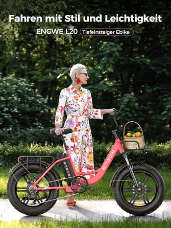 Чоловічі електричні велосипеди ENGWE E Bike - Ebike з акумулятором 48 В 13 Ач, E Bike 20 * 4.0 дюйма, 7-ступінчаста коробка передач E Bike з РК-дисплеєм, двигун E Bike 250 Вт та 25 км/год, запас ходу до 150 км L20/L20 Boost Black L20