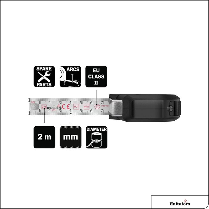 Рулетка талреп 2 метри I Hultafors I Клас точності II I Зроблено в ЄС I Рулетка 7 в 1 з унікальною функцією вимірювання та розмітки I 359103 Одинарна