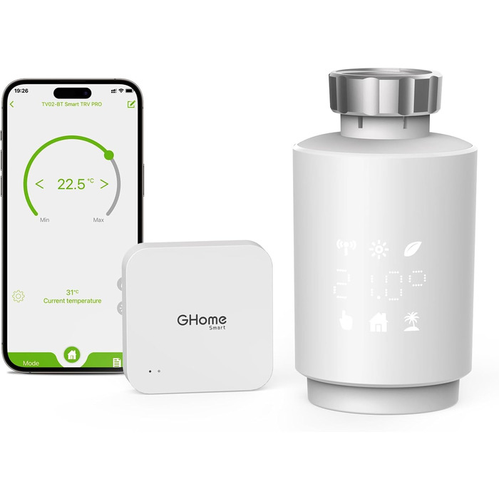 GHome Smart Radiator Thermostat with Gateway, Bluetooth Connection App Control, Energy Efficient, Intelligent Temperature Control, Schedule, Compatible with Alexa, Google Assistant, Hub Requirement, GHome Smart Radiator Thermostat with Gateway, Bluetooth 