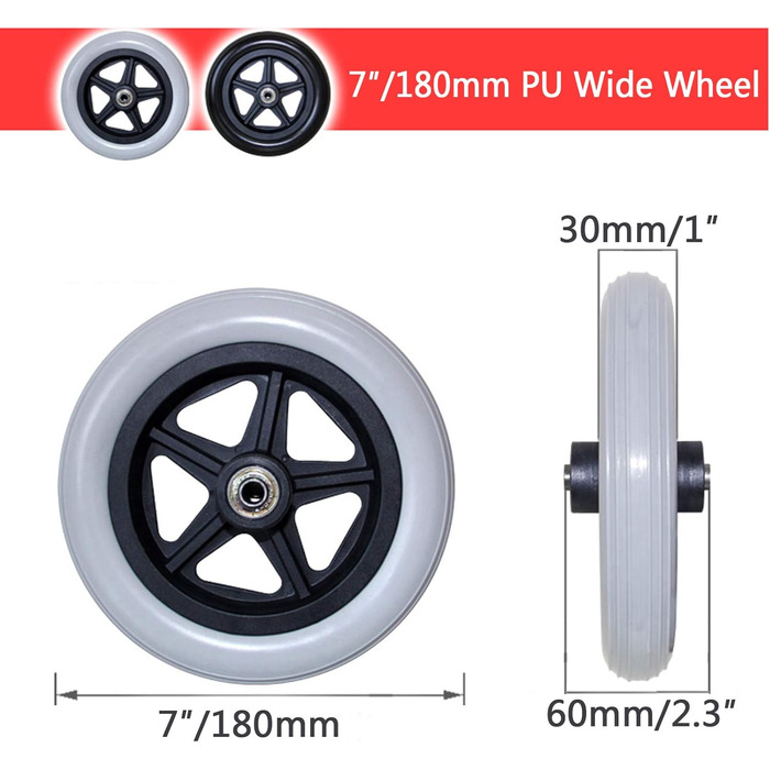 Частини змінних коліс для коліс колісних, захист від проколів шин інвалідного візка, сірий, 150 мм/180 мм/200 мм змінні колеса для інвалідного візка, стійкі до стирання, універсальні 7 дюймів/180 мм (вузькі), 2