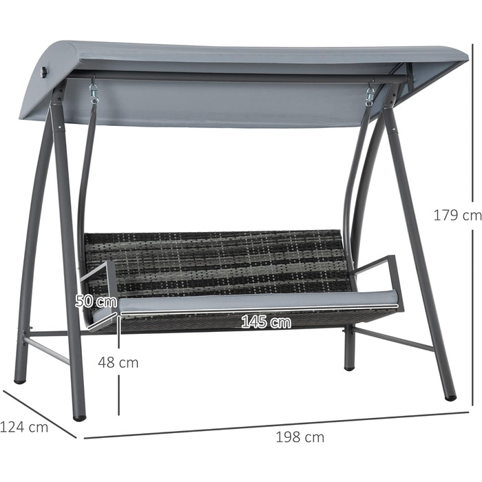 Гойдалка Outsunny Hollywood 198 x 124 x 179 см 3-місна металева  Сірий