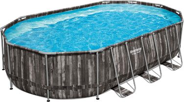 Басейн Bestway Power Steel Frame Pool Complete with Filter Pump 610 x 366 x 122 см, Wood Look (Bog Oak), Oval