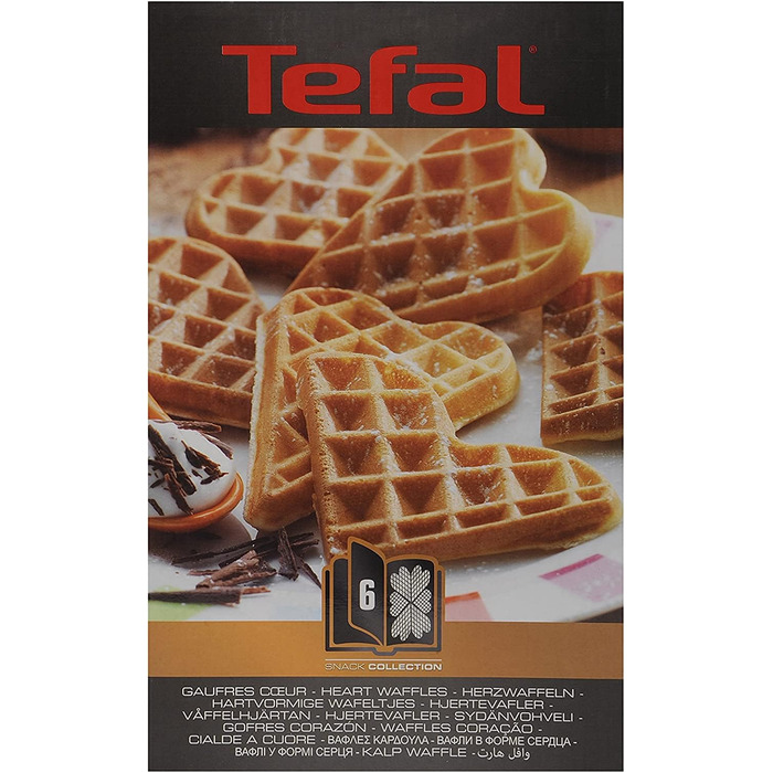 Тарілка Tefal XA800612 Snack Collection Серцеві вафлі, номер 6, форма серця, оптимальне зберігання наборів тарілок через практичну коробку для зберігання