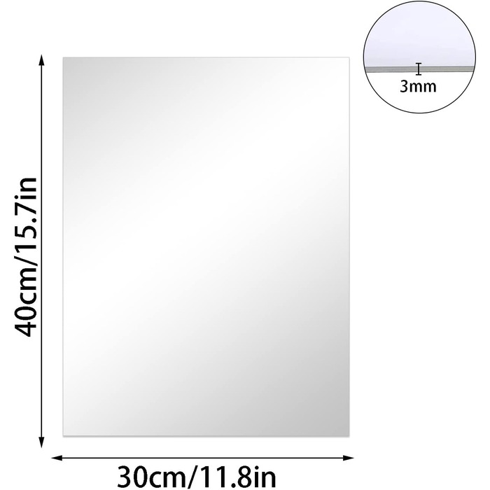 Самоклеящееся акрилове дзеркало HD клейке дзеркало Велике безрамне пластикове дзеркало 3 мм потовщена акрилова дзеркальна плитка Незламне дзеркало Прямокутне настінне клейке дзеркало для дому ука--4030см3мм, 40 * 30