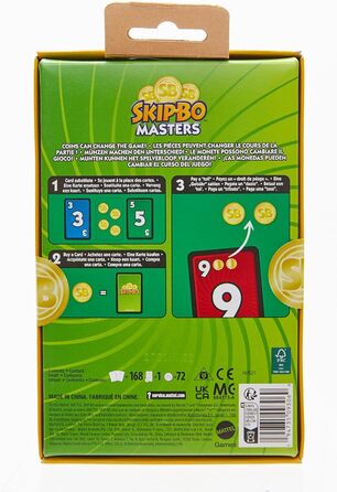 Карткова гра Skip-Bo Mattel Games HJR21 Masters для сім'ї, подорожей та ігрових вечорів, від 2 до 6 гравців, карткова та настільна гра від 6 років Одномісна