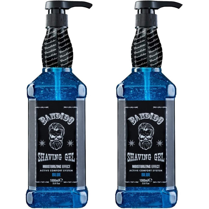 Гель для гоління Bandido Men BLUE Набір з 2 (2 x 1000 мл) гелю для гоління Blue Transparent Men Shaving Men Безпінне точне гоління контурів бороди кожним лезом бритви (синій 2 x 1000 мл)