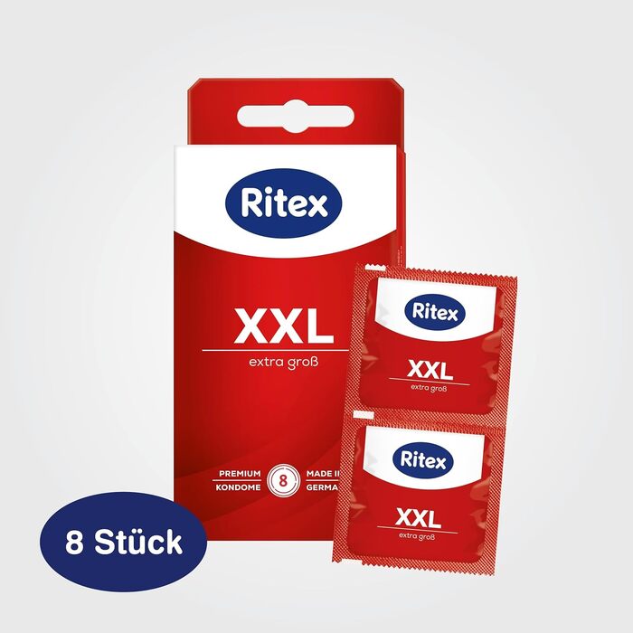 Презервативи Ritex XXL - дуже великі - з більшим простором для дуже великих розмірів, 24 презервативи Зроблено в Німеччині (8 шт. (1 упаковка))