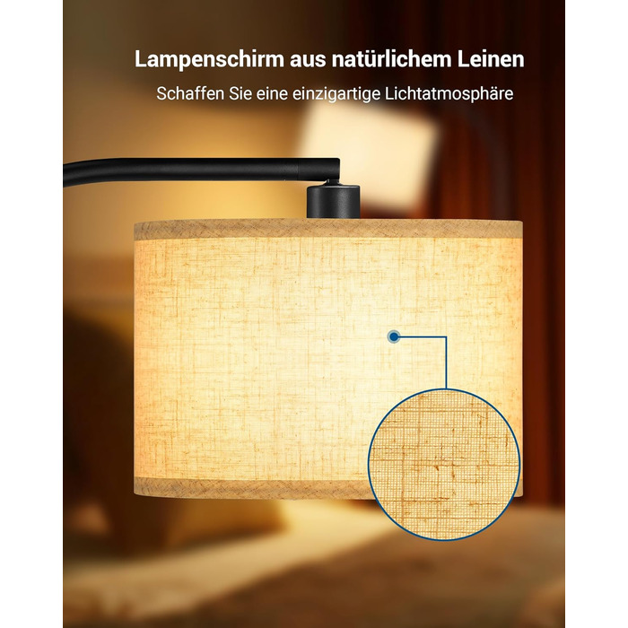 Торшер EDISHINE Вітальня, Дуговий світильник 161 см з регульованим бежевим лляним абажуром, Цоколь E27, Лампа для читання Спальня, Торшер Сучасний для дитячої кімнати, (чорний)