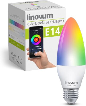 Світлодіодні лампи linovum E14 Smart RGB WLAN, сумісні з Alexa Echo, Google Home - додаток і голосове керування Затемнене світло Color CCT ()