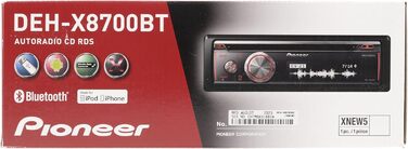 Автомобільна стереосистема Pioneer DEH-X8700BT 1DIN, вхід Bluetooth, MP3, USB та AUX, RGB-підсвічування, гучний зв'язок Bluetooth, додаток Smart Sync, 5-смуговий еквалайзер