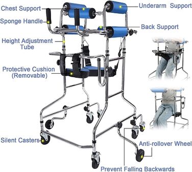 Ходунки для дорослих для людей похилого віку Реабілітаційна геміплегія стоячи, проти нахилу, проти перекидання, тренування нижніх кінцівок, регульована висота, ходунки для інвалідів, підходить для людей