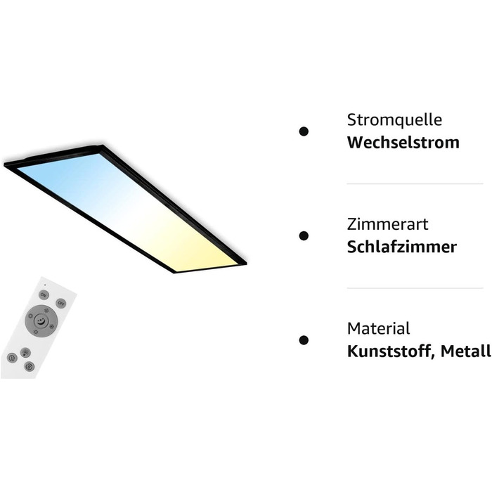 Панель світлодіодного стельового світильника Briloner Leuchten, з можливістю затемнення, керування кольором, пульт дистанційного керування, 36 Вт, 3800 лм, світлодіодна лампа, світильник для вітальні, стельовий світильник, 59,5 см (квадратний, чорний, 100