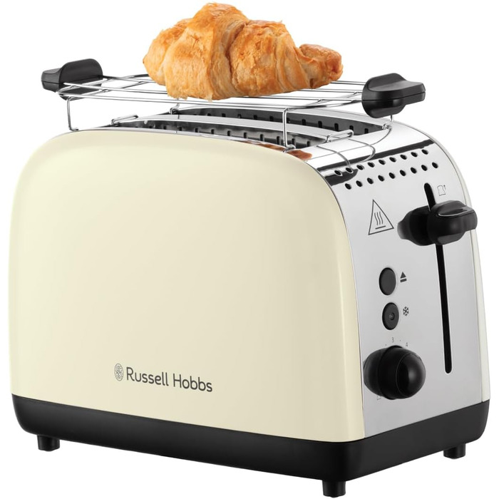 Тостер Russell Hobbs на 2 скибочки Colours Plus Stainless Steel Cream (надзвичайно широкі отвори для тостів, включаючи насадку для булочки, 6 рівнів підрум'янювання функція розморожування, функція lift & look, 1600 Вт) 26551-56 Тостер НОВИНКА