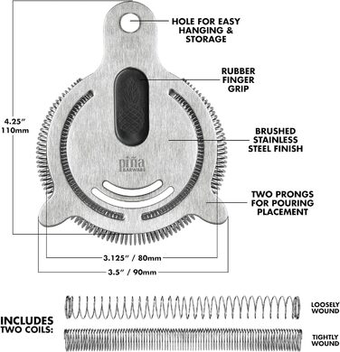Ситечко для коктейлів Pia Barware's The Hawthornette, з нержавіючої сталі, з двома спіралями, полірована поверхня, ука, дзеркально відполірована, 1 ситечко