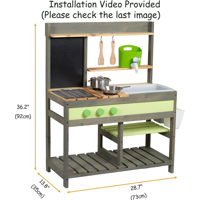 Дерев'яний іграшковий ігровий кухонний набір для хлопчиків і дівчаток у віці 3-8 років, для активного відпочинку в приміщенні та на відкритому повітрі з водяною раковиною Mud Kitchen Playset for Kids
