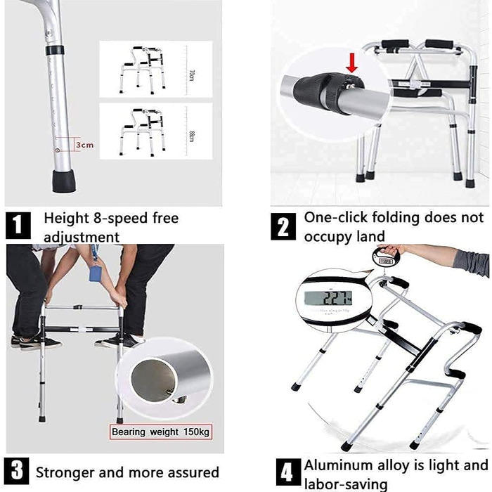 Рама для ходьби для літніх людей, розбірна, легка, портативна, допоміжні засоби для ходьби для людей похилого віку з обмеженими можливостями, регульовані по висоті, з душовим кріслом, роликом з 2 колесами wwyy