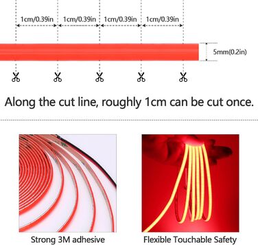 Мм шириною Червона світлодіодна стрічка COB 5M 400Led/M Світлодіодна стрічка Самоклеюча неводонепроникна світлодіодна стрічка високої яскравості IP20 для прикраси внутрішнього будинку (лише стрічка), 12V 5