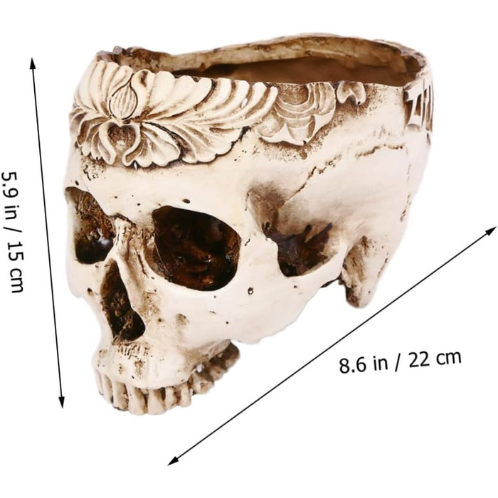 Горщик для квітів Baluue Череп Моторошні соковиті горщики Новинка Горщики для рослин Череп Тримач для ручок Скелет Тримач для рослин Череп Ваза Статуя голови людини Статуя Хеллоуїн Плантатор Смола