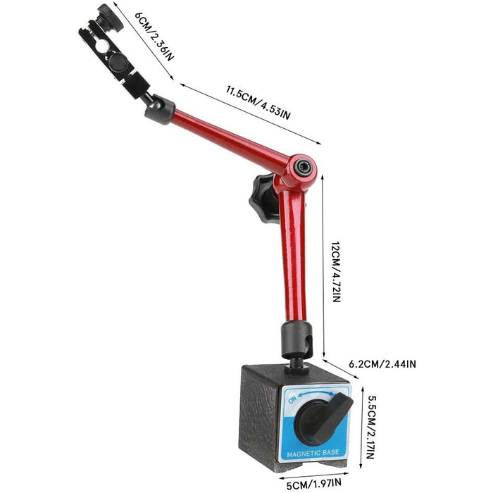 Магнітна основа Магнітний циферблат індикатор база підставка тримач регульований магнітний вимірювальний стенд точність сильніше для універсальних циферблатних індикаторів, машинобудівний інструмент 60 x 50 x 55 мм