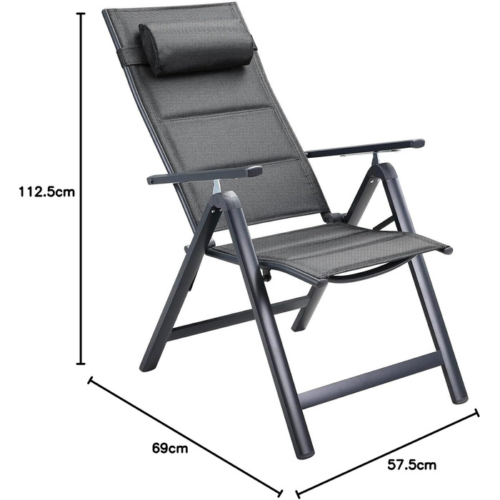 Садові стільці Casaria Набір з 4 складних м'яких Alu в 8 напрямках з регульованим навантаженням 120 кг Стійкий до погодних умов відкритий балкон Кемпінг Розкладне крісло з високою спинкою Антрацит Набір з 4 шт.