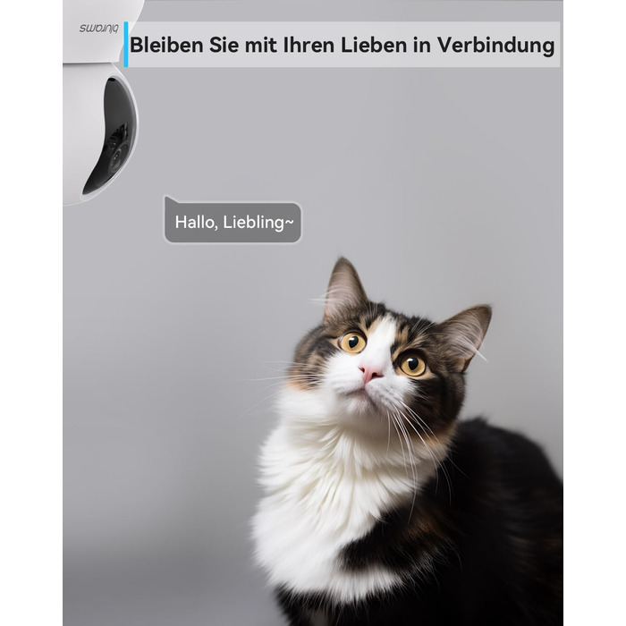 Внутрішня камера спостереження, 360 WiFi камера, камера нічного бачення для домашніх тварин із відстеженням руху з двостороннім аудіо, сумісна з Alexa та Google (2,4 ГГц Wi-Fi), 2K