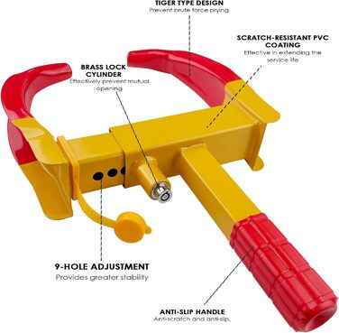 Іммобілайзер кігтів для кігтів коліс Mesybveo, замок колеса проти крадіжки паркувального кігтя з 2 ключами, універсальний замок колеса з регулюванням на 9 отворів і замком безпеки, для автомобіля, мотоцикла