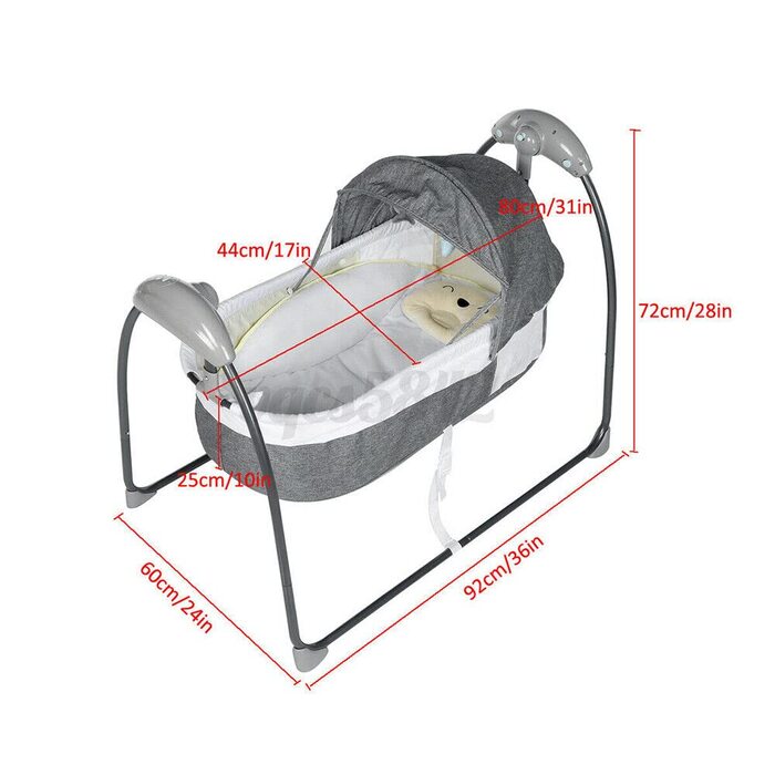 Електрична дитяча колиска 5-ярусна дитяча шезлонга Дитяча колиска з музикою Максимальна вага 18 кг з пультом дистанційного керування (сірий)