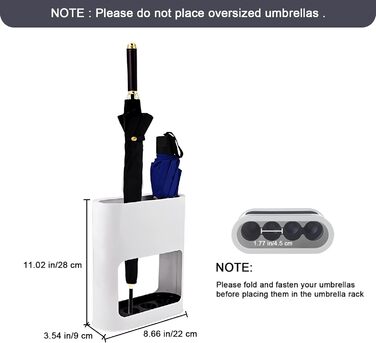 Підставка для парасольки, Підставка для парасольки Парасолька зі знімним піддоном для крапель, пластикова підставка для парасольок для довгих/коротких парасольок, полиця для зберігання для внутрішнього використання, 28 x 22 x 9 см, біла