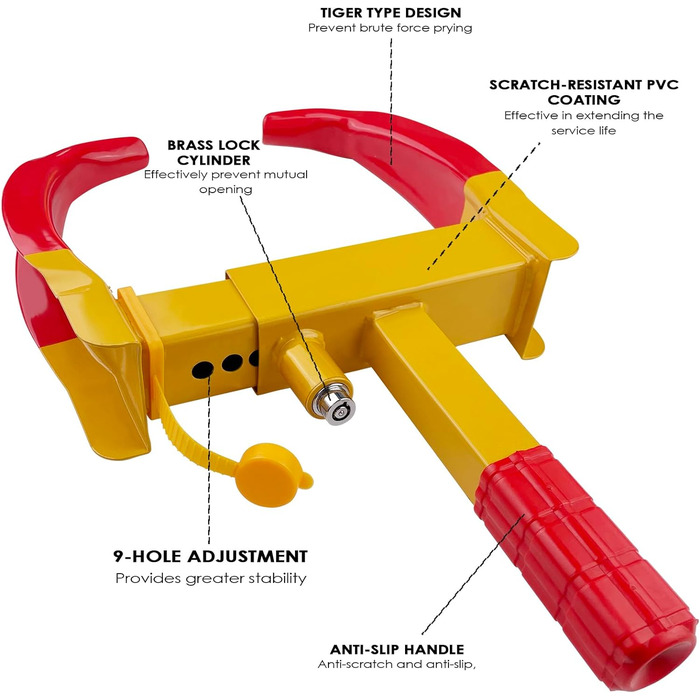 Іммобілайзер кігтів для кігтів коліс Mesybveo, замок колеса проти крадіжки паркувального кігтя з 2 ключами, універсальний замок колеса з регулюванням на 9 отворів і замком безпеки, для автомобіля, мотоцикла
