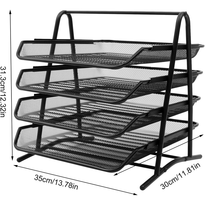 Металевий лоток для документів, 4 висувні ящики, сітчастий дизайнерський настільний лоток для документів формату А4, чорний лоток для столу-органайзера Office 35*30*5см