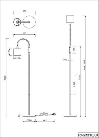 Торшер Reality Lighting Tommy R46335979, матовий метал, тканинний абажур золотого кольору, ексклюзивний 5 шт. E14 (чорний, торшер 1-полум'я)