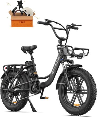 Чоловічі електричні велосипеди ENGWE E Bike - Ebike з акумулятором 48 В 13 Ач, E Bike 20 * 4.0 дюйма, 7-ступінчаста коробка передач E Bike з РК-дисплеєм, двигун E Bike 250 Вт та 25 км/год, запас ходу до 150 км L20/L20 Boost Black L20