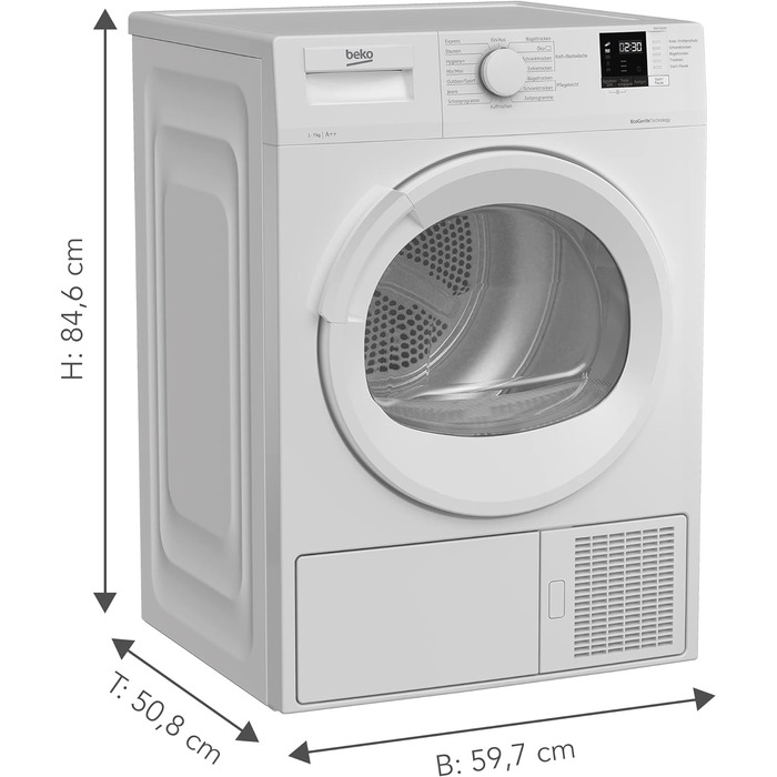 Сушильна машина Beko DHC946GX b300 з тепловим насосом, до 9 кгглибина корпусу 46 см, клас енергоспоживання A, 15 програм ніжний барабан AquaWave , білий