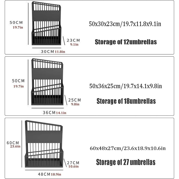 Рівнева комерційна підставка для парасольок, тримач для парасольок для готелів, офісів, банків, шкіл, підставка для парасольок великої місткості для внутрішнього використання, організація парасольок (розмір 48x27x60 см/18,9x10,6x23,6 дюйма), 2-