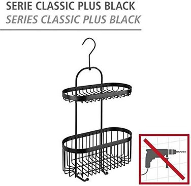 Душова стійка WENKO Bathroom Caddy Classic Plus Black, настінний кошик з високоякісним захистом від іржі, 26,5 x 47 x 12,5 см, чорний Duo (Caddy) Single