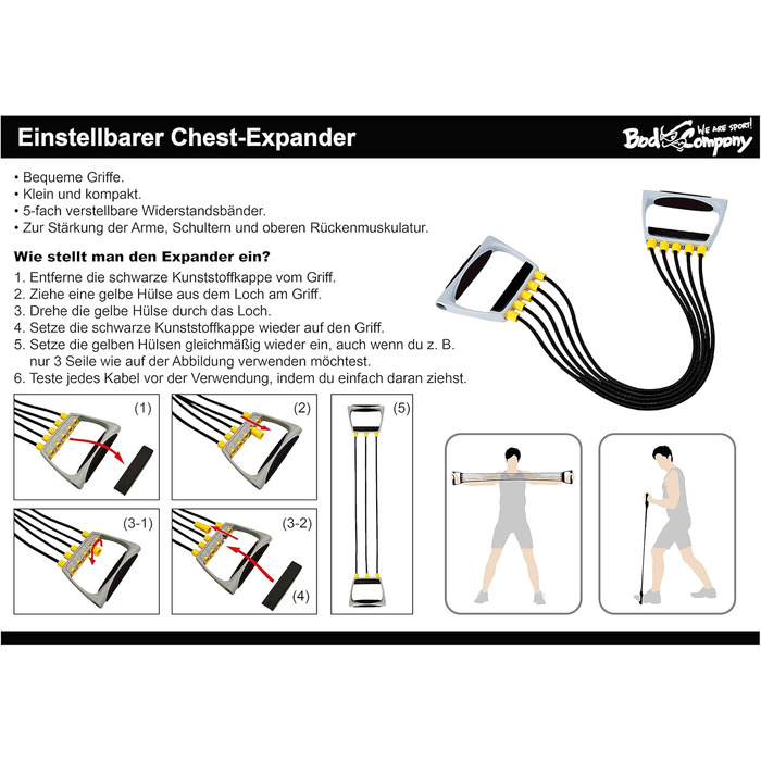 Бед компані Грудний еспандер I 5-позиційні регульовані стрічки опору з ручками I Фітнес-стрічки для домашніх тренувань