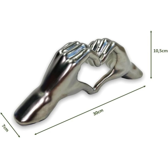 Керамічна рука серце матове срібло прикраса 30x10x7см скульптура 30x10x7см, 2963