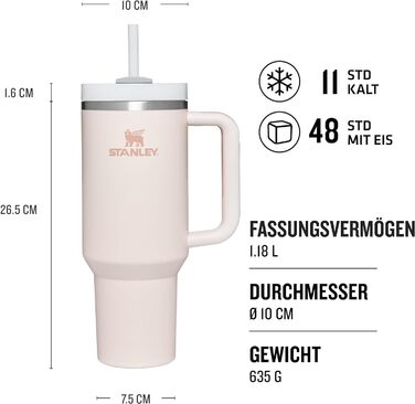 Пляшка для води Stanley Quencher H2.0 FlowState із соломинкою 1,2 л - термокружка охолоджує 11 годин - 48 годин лід - можна мити в посудомийній машині - термос без бісфенолу А - кавова кружка на винос - чорна (рожевий кварц)