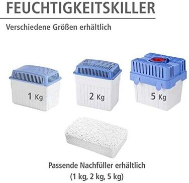 Осушувач повітря WENKO 24 x 16 x 15 см з гранульованим блоком 2 кг, вміщує до 1,4 літра вологи багаторазовий, зменшує цвіль і запахи, білий