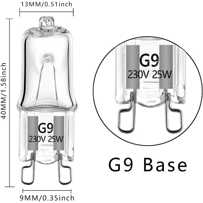 Лампа для духовки G9 Галогенна лампа 25 Вт 230 В Лампа для духовки для духовки та мікрохвильової печі 300 градусів C Термостійкі лампочки 6 шт.