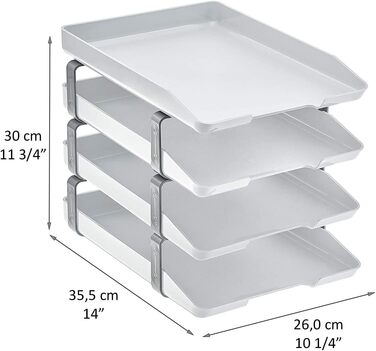 Традиційний лоток для листів Acrimet, 4 яруси, передня шухляда, пластиковий стіл для організації файлів (білий колір)