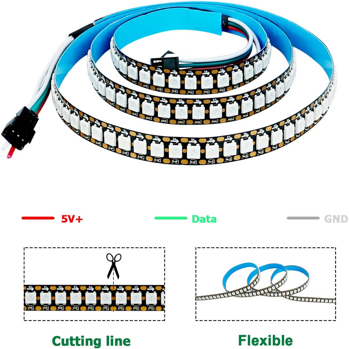 Світлодіодна стрічка YUNBO WS2812B RGB, 144 пікселів 1 метр чорна друкована плата з індивідуальною адресною світлодіодною стрічкою 5050 SMD 5V Dream Color IP20 Неводонепроникна світлодіодна стрічка для різання