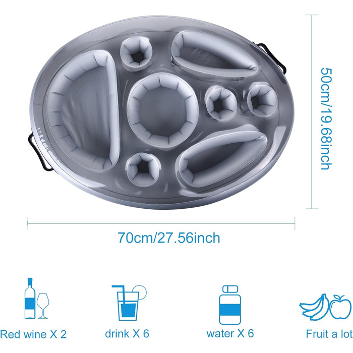 Бар біля басейну Ulikey, тримач для напоїв і закусок 2 в 1, надувний тримач для напоїв плаваючий, 8 отворів великої місткості плаваючі підставки для літньої вечірки в басейні Басейн Водні розваги Пляжна тематична вечірка Срібло