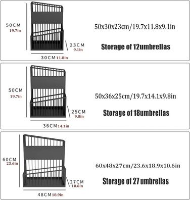 Рівнева комерційна підставка для парасольок, тримач для парасольок для готелів, офісів, банків, шкіл, підставка для парасольок великої місткості для внутрішнього використання, організація парасольок (розмір 48x27x60 см/18,9x10,6x23,6 дюйма), 2-