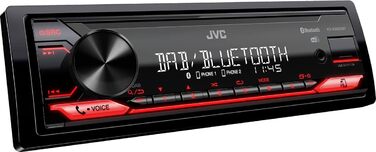 Автомагнітола JVC KD-X282DBT USB з системою гучного зв'язку DAB і Bluetooth (USB, AUX-вхід, 1 x pre-out 2,5 В, звуковий процесор, 4x50 Вт, підсвічування червоної клавіші)