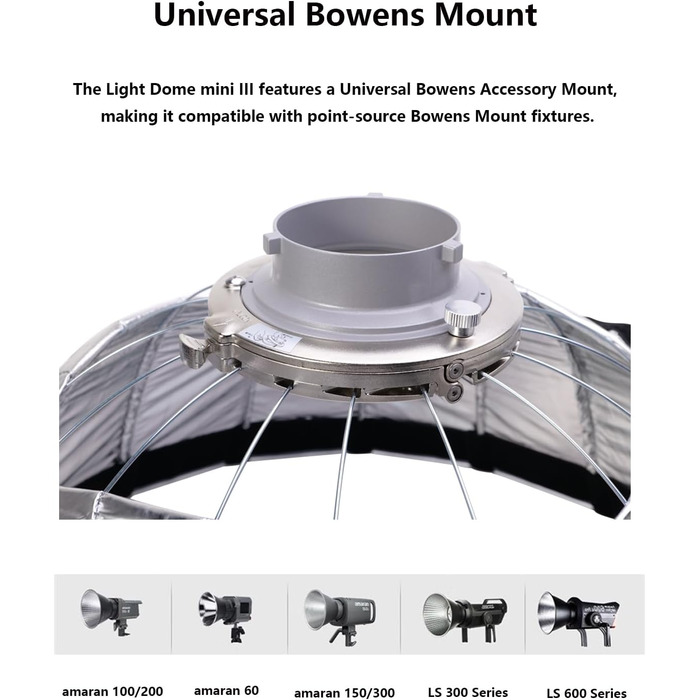 Круглий софтбокс Mini Bowens Mount швидке налаштування зі складною конструкцією, сумісність з Aputure & Amaran та іншими безперервними світильниками Bowens, 58*32,7